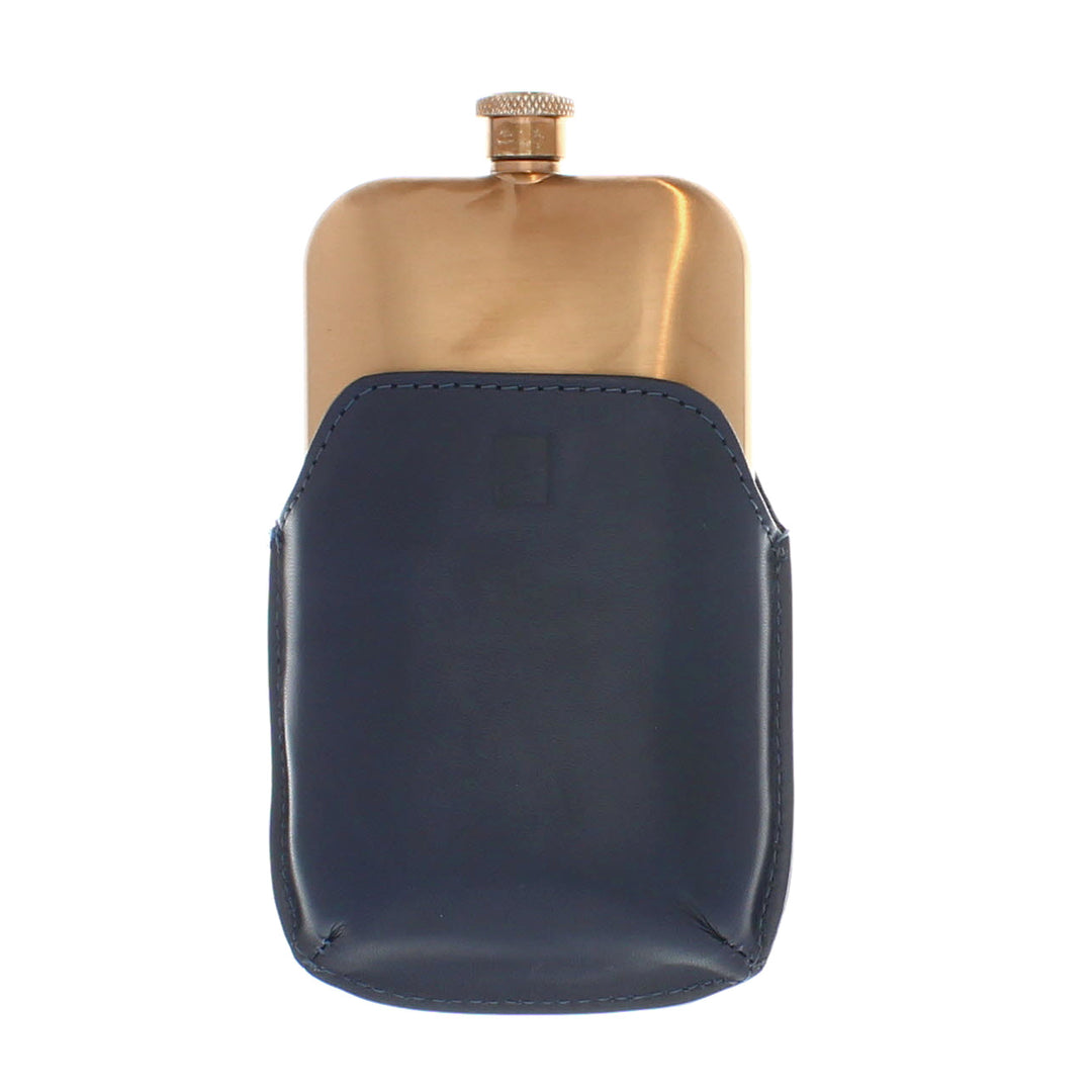 Sophos Hip Flask with Navy Leather Sleeve