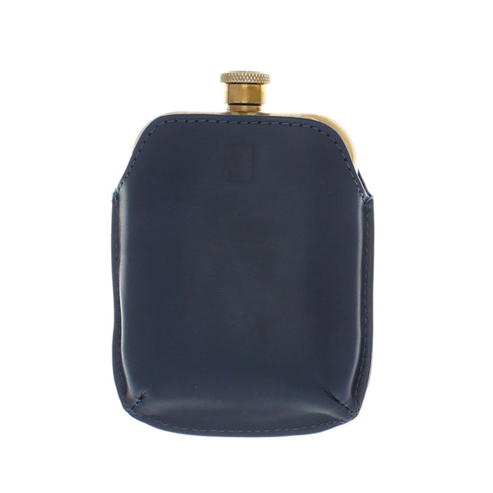 Sophos Hip Flask with Navy Leather Sleeve