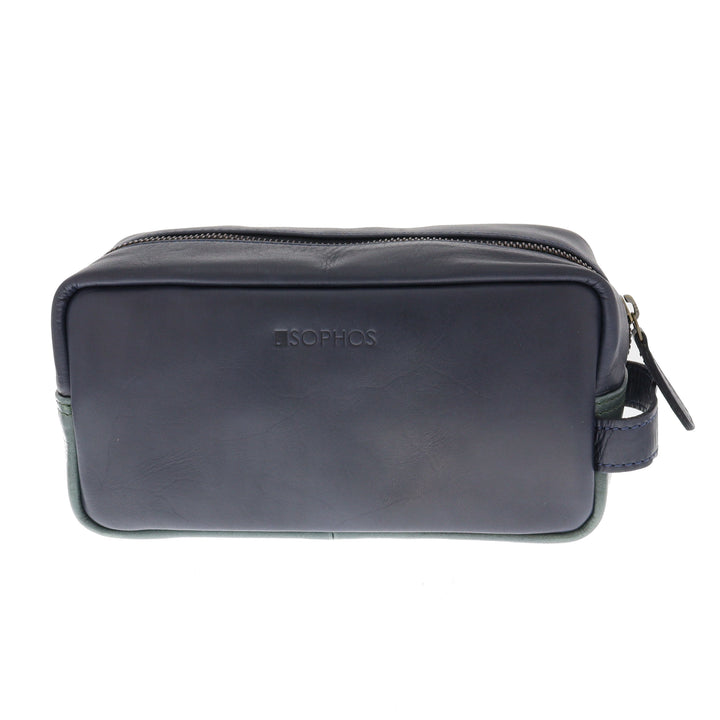 Premium Leather Colour Block Washbag Navy