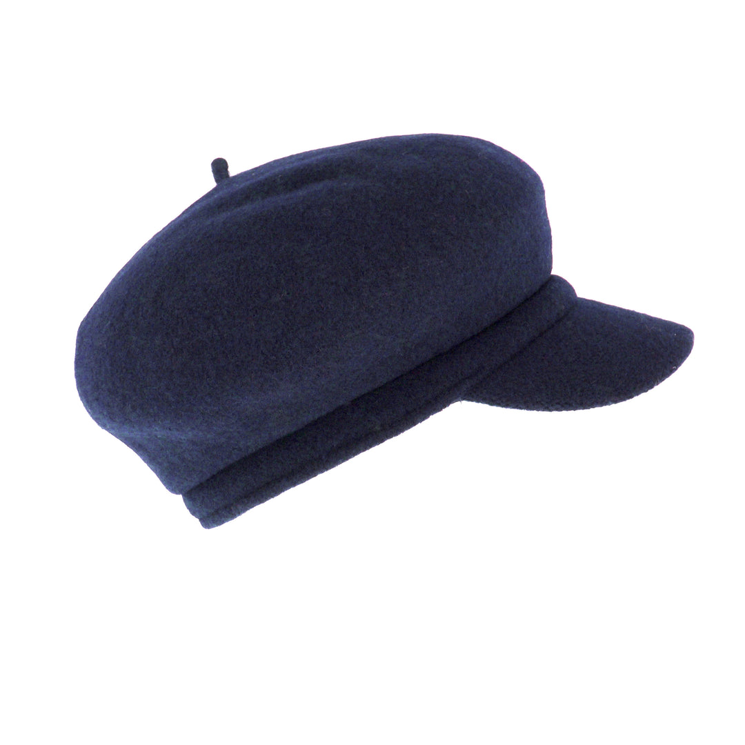 Oversized Wool Beret Peak Cap in Navy