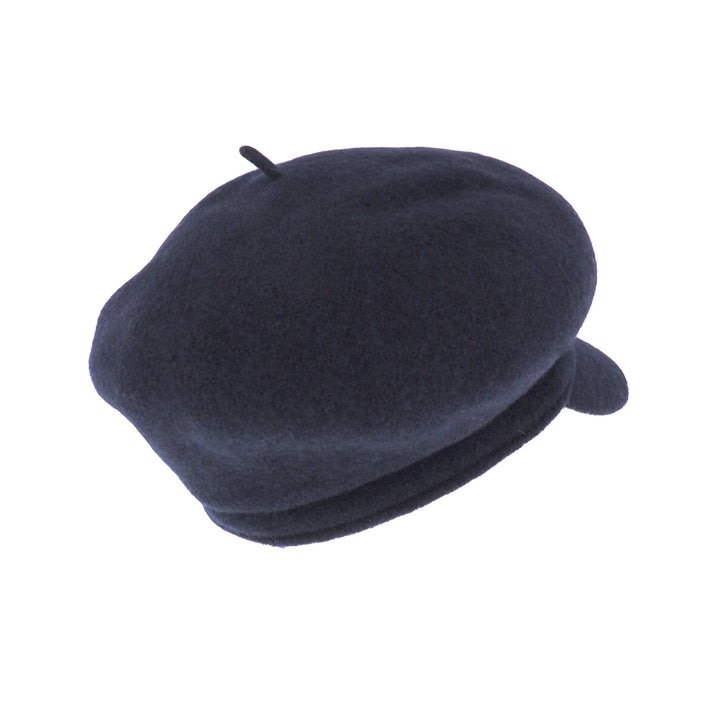 Oversized Wool Beret Peak Cap in Navy