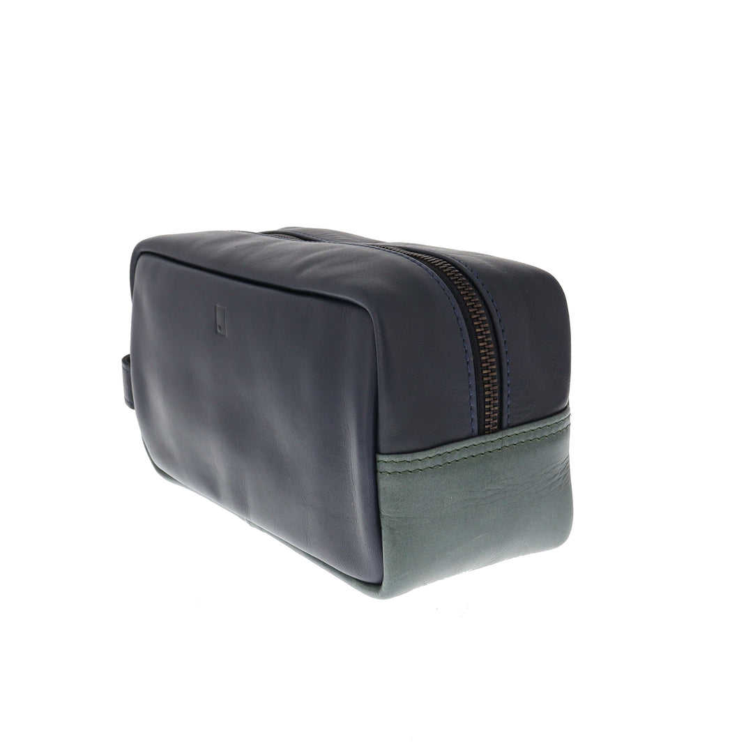 Premium Leather Colour Block Washbag Navy