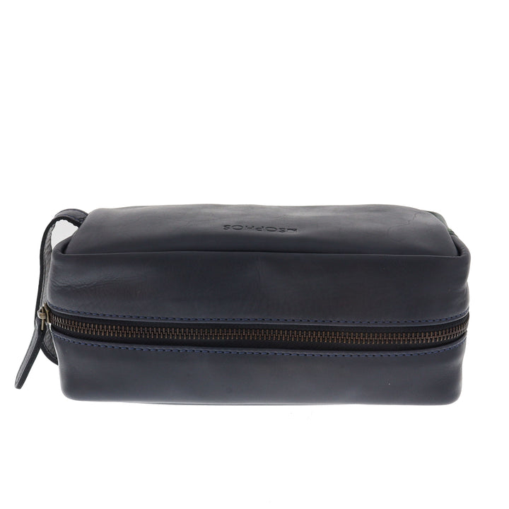 Premium Leather Colour Block Washbag Navy