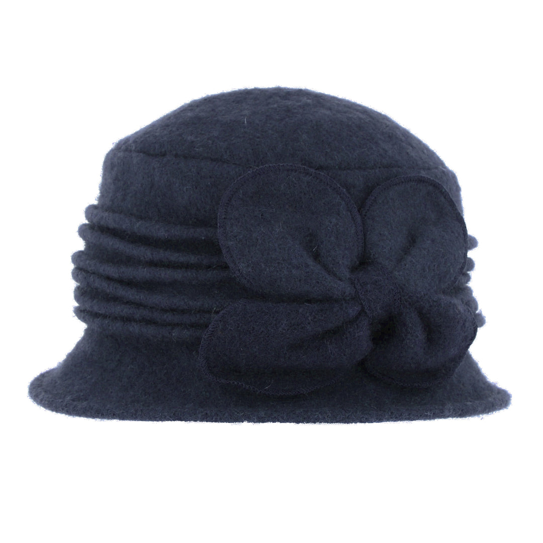 Navy Wool Pull On Cloche Hat