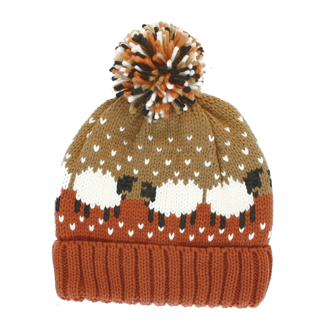 Sheep Bobble Hat Orange/Beige