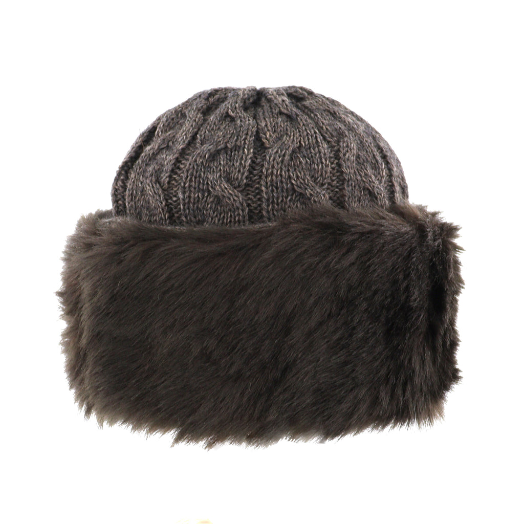 Women's Cable Knit Top & Faux Fur Trim Cossack Winter Hat in