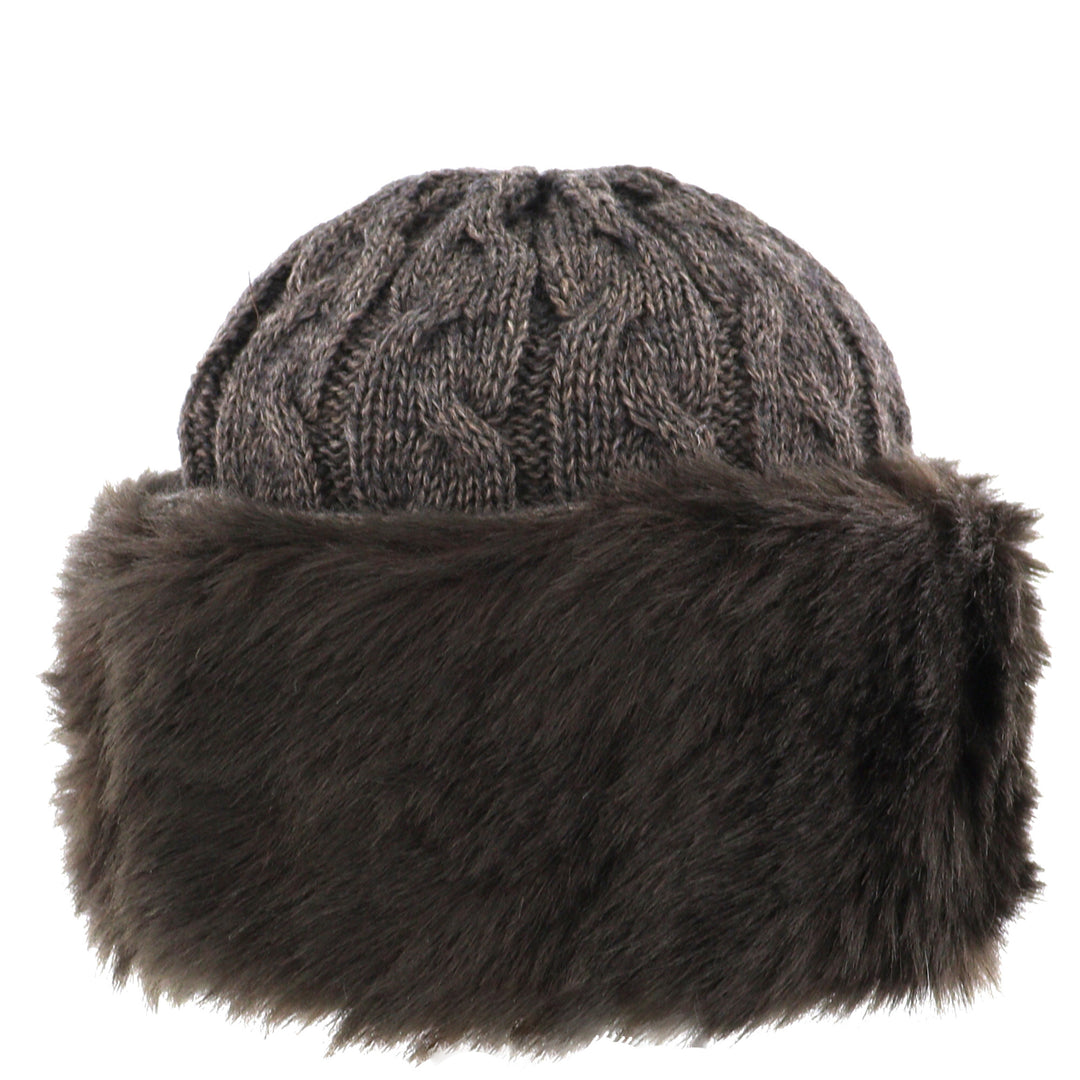 Cable Knit Faux Fur Cossack Winter Hat Choclate