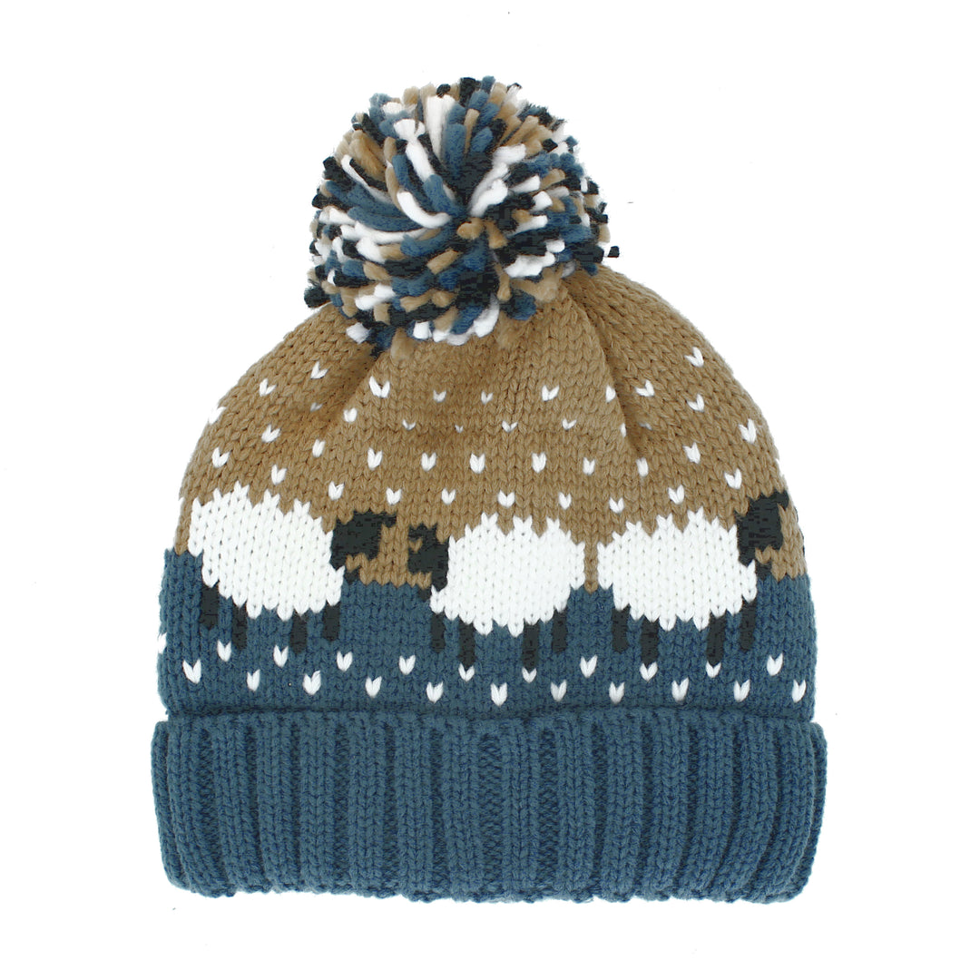 Sheep Bobble Hat Blue/Beige