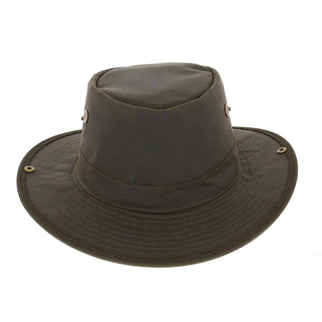 Waxed Cotton Aussie Style Bush Hat With Pin Up Brim in Olive