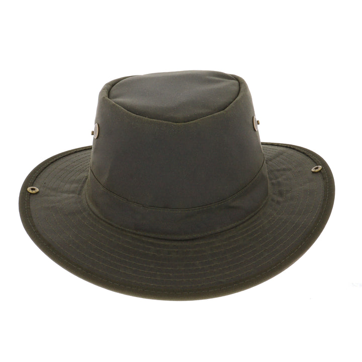 Waxed Cotton Aussie Style Bush Hat With Pin Up Brim in Olive