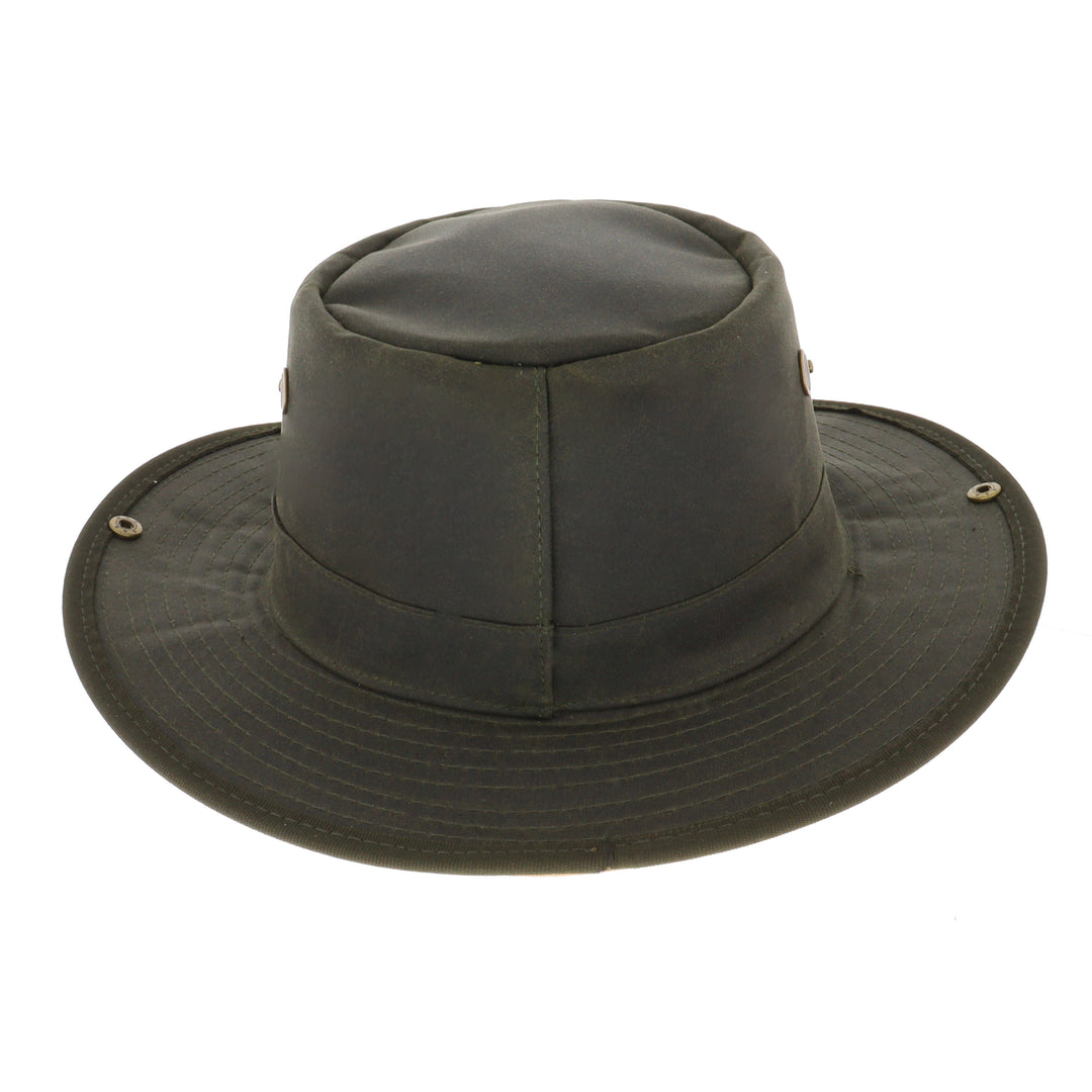 Waxed Cotton Aussie Style Bush Hat With Pin Up Brim in Olive