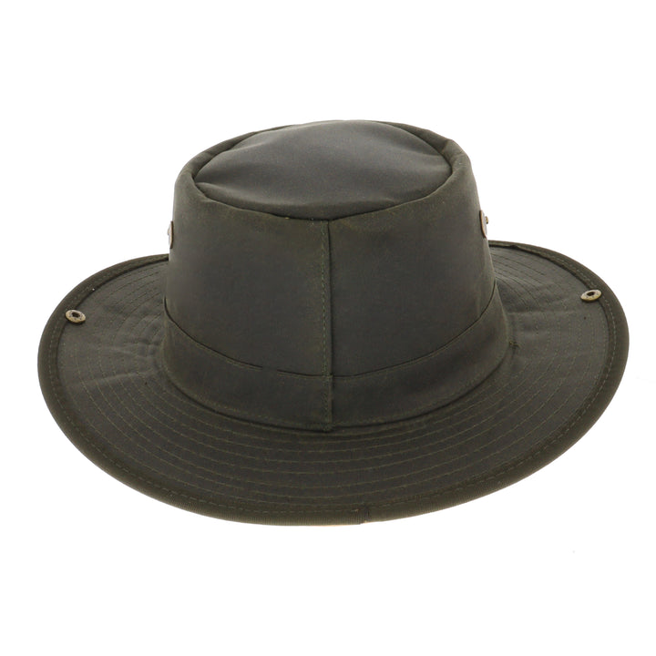 Waxed Cotton Aussie Style Bush Hat With Pin Up Brim in Olive