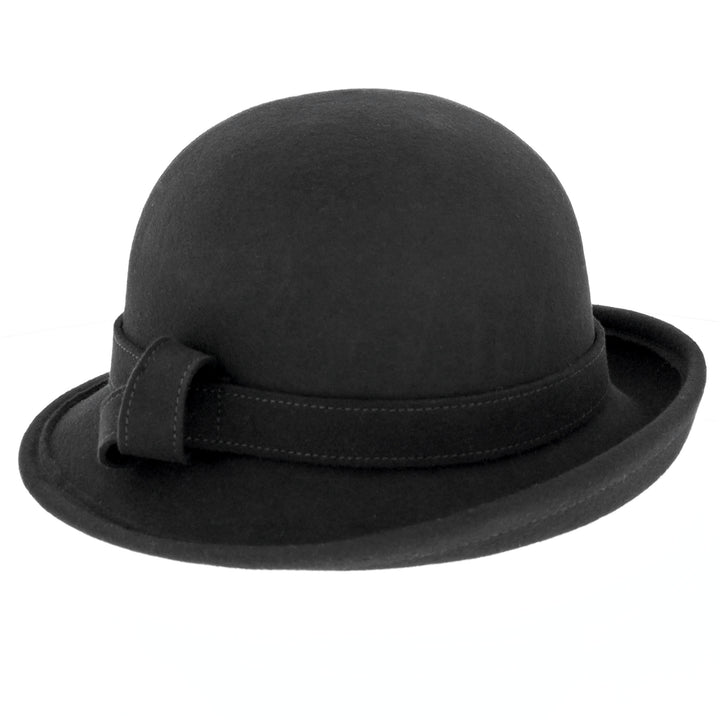 Ladies Curved Brim Cloche Hat in Black