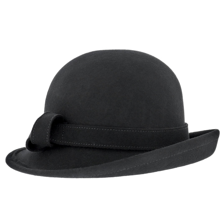 Ladies Curved Brim Cloche Hat in Black