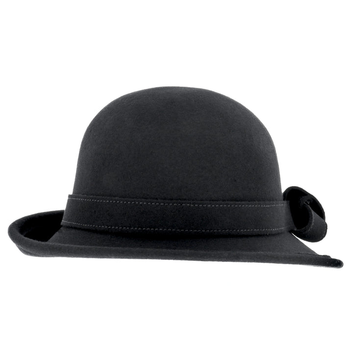 Ladies Curved Brim Cloche Hat in Black