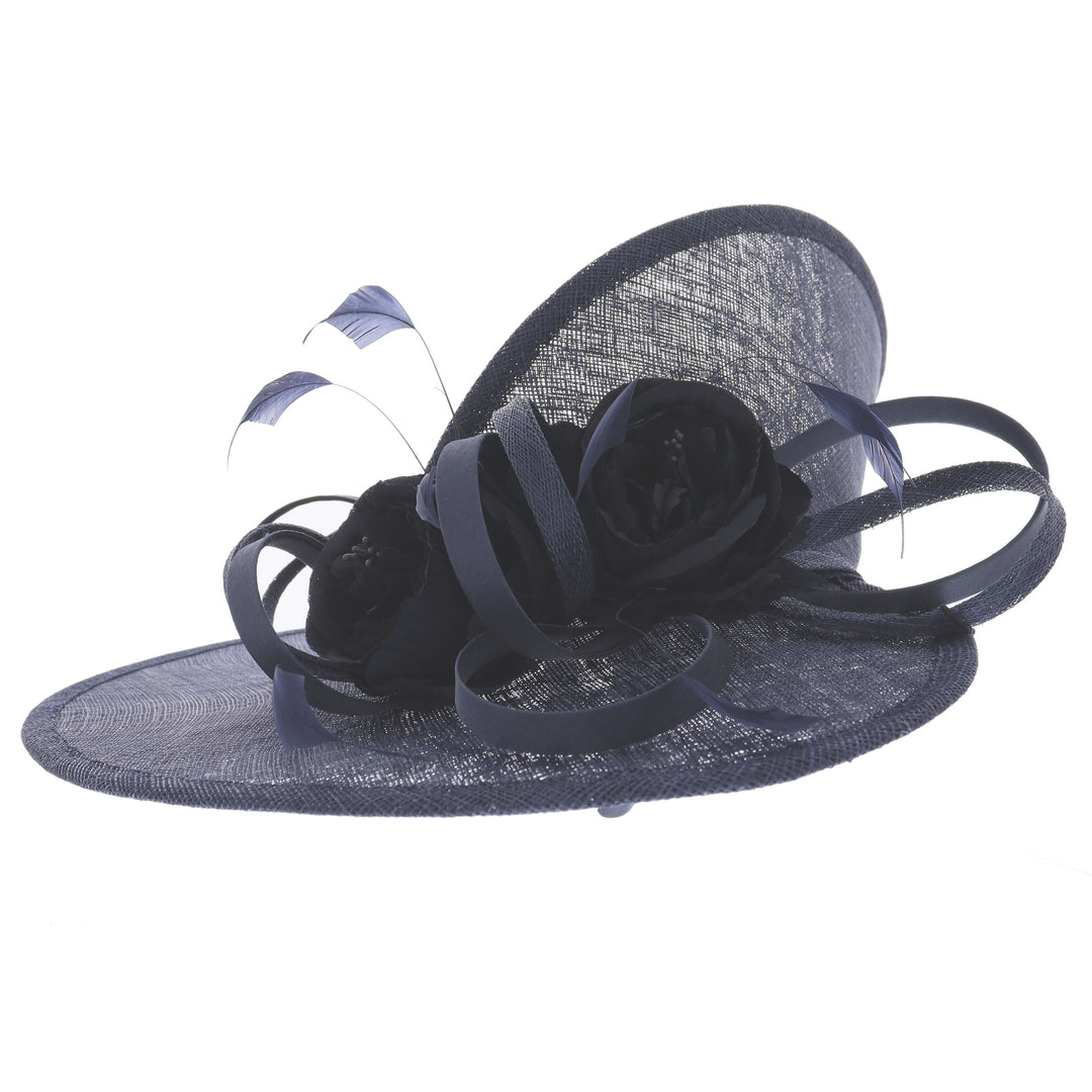 Metallic Navy Large 50cm Maddox Sweeping Disc Headband Fascinator
