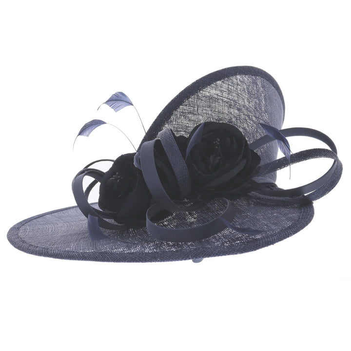 Metallic Navy Large 50cm Maddox Sweeping Disc Headband Fascinator