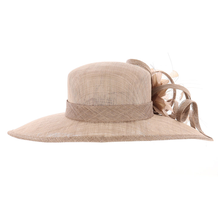 Coffee Wide Side Brim Sinamay Wedding Hat