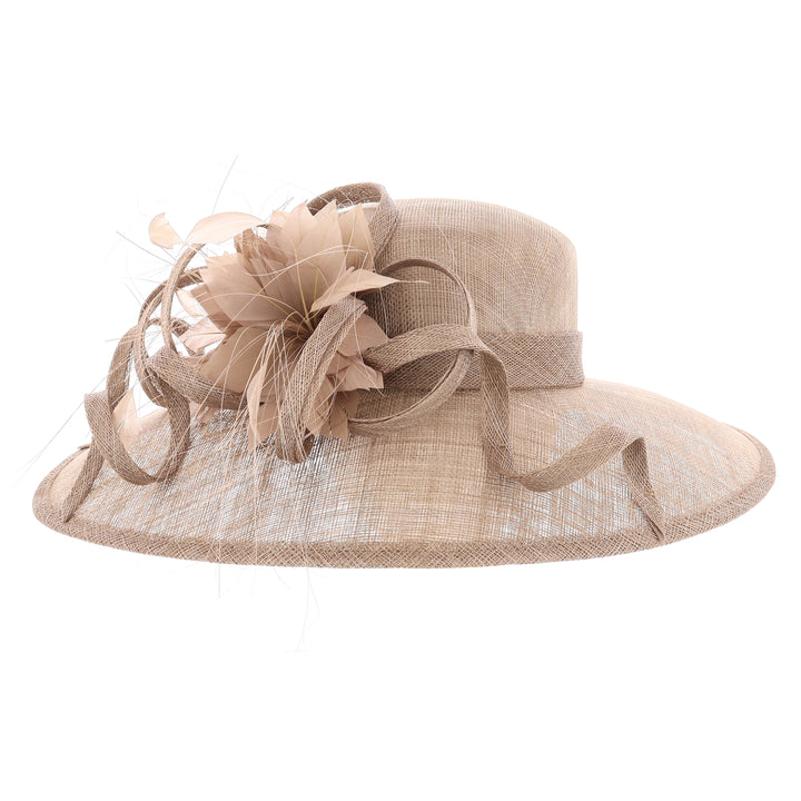 Coffee Wide Side Brim Sinamay Wedding Hat