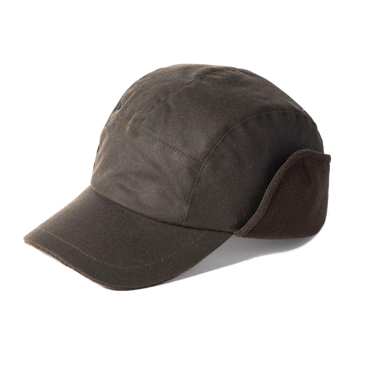 Failsworth Waxed Cotton Lumber Baseball Cap with Fold Down Earflap in Olive