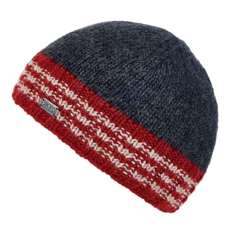 Kusan Ribbed Beanie Hat Grey/Red