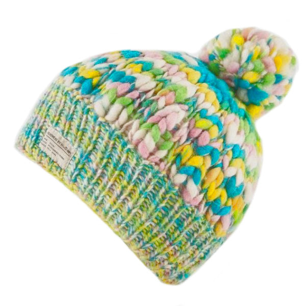 Kusan Uneven Yarn Bobble Hat Green/Yellow