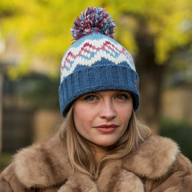 Kusan Wool Bobble Hat Denim/Pink
