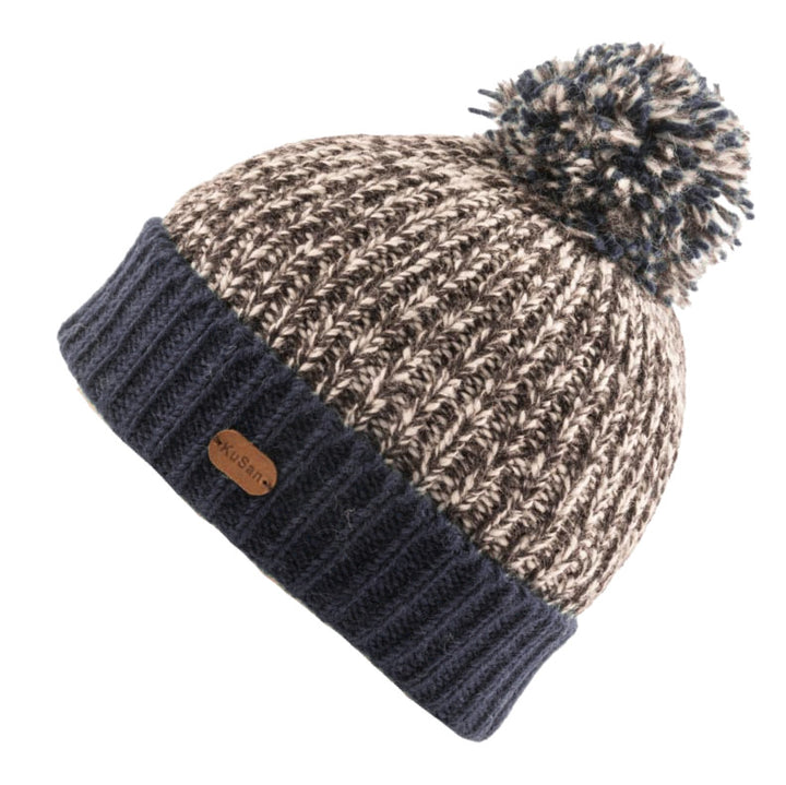 Kusan Grey Marl Wool Bobble Hat Navy