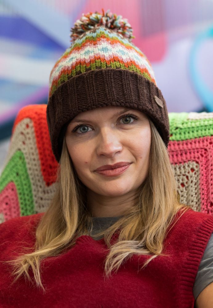 Kusan Wool Bobble Beanie Hat Chestnut