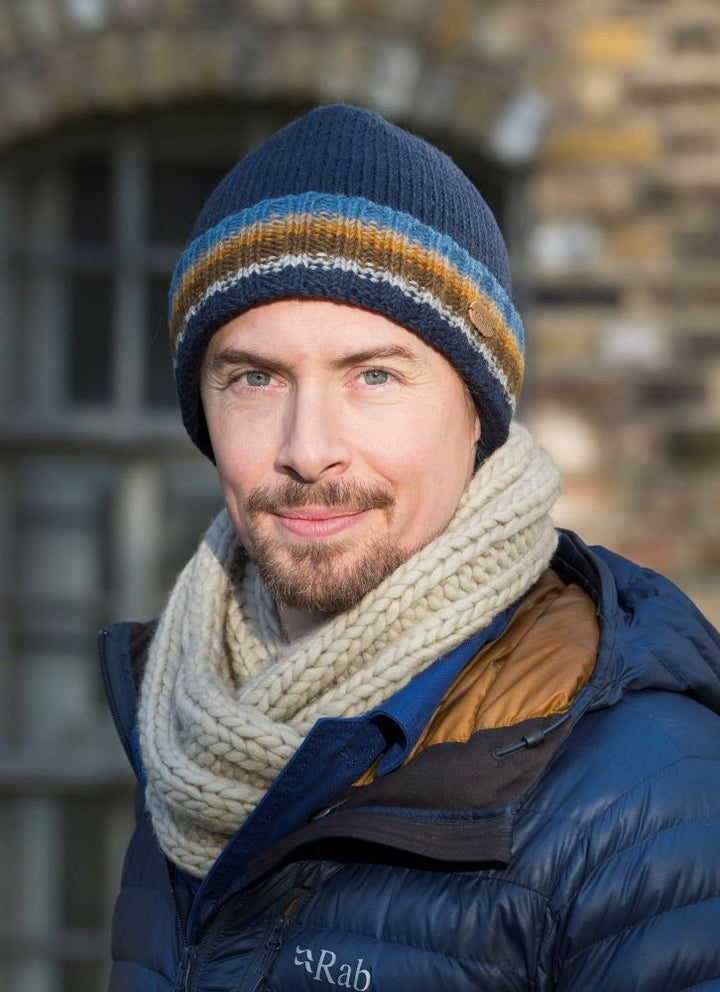 Kusan Wool Turn Up Beanie Hat Blue