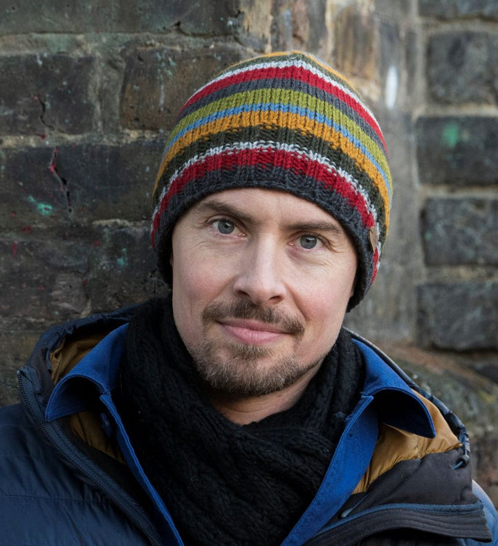 Kusan Brooklyn Knitted Stripe Beanie Grey/Green
