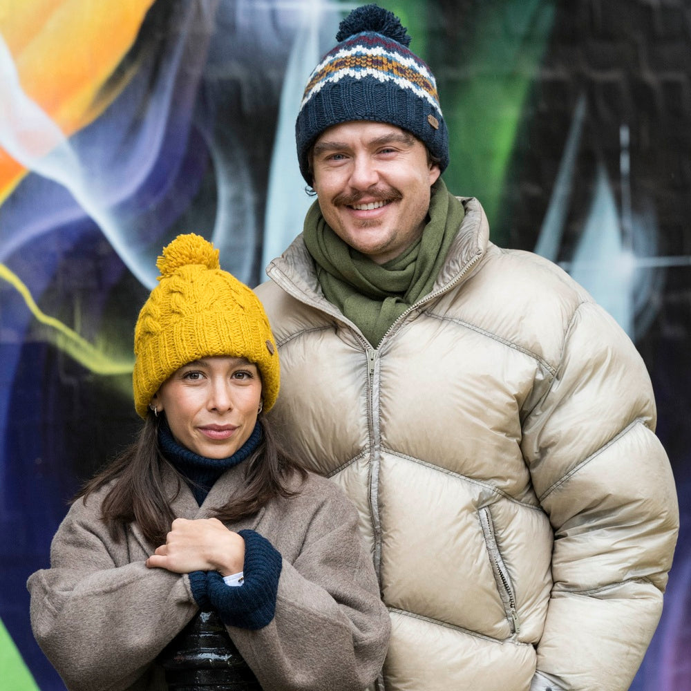 Kusan Wool Turn Up Bobble Hat Navy