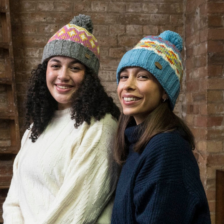 Kusan Wool Turn Up Bobble Hat Blue