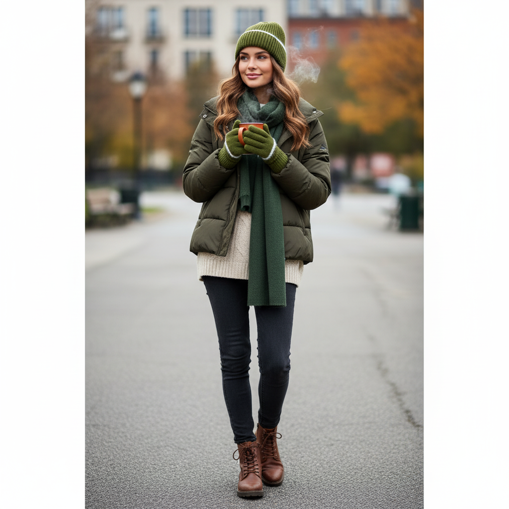 Green Paige Turn Up Beanie Hat