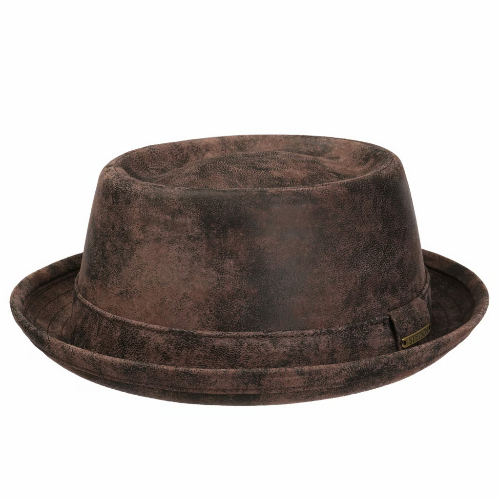 Stetson Pennsylvania Leather Pork Pie Hat In Brown