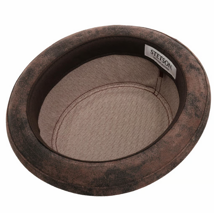 Stetson Pennsylvania Leather Pork Pie Hat In Brown