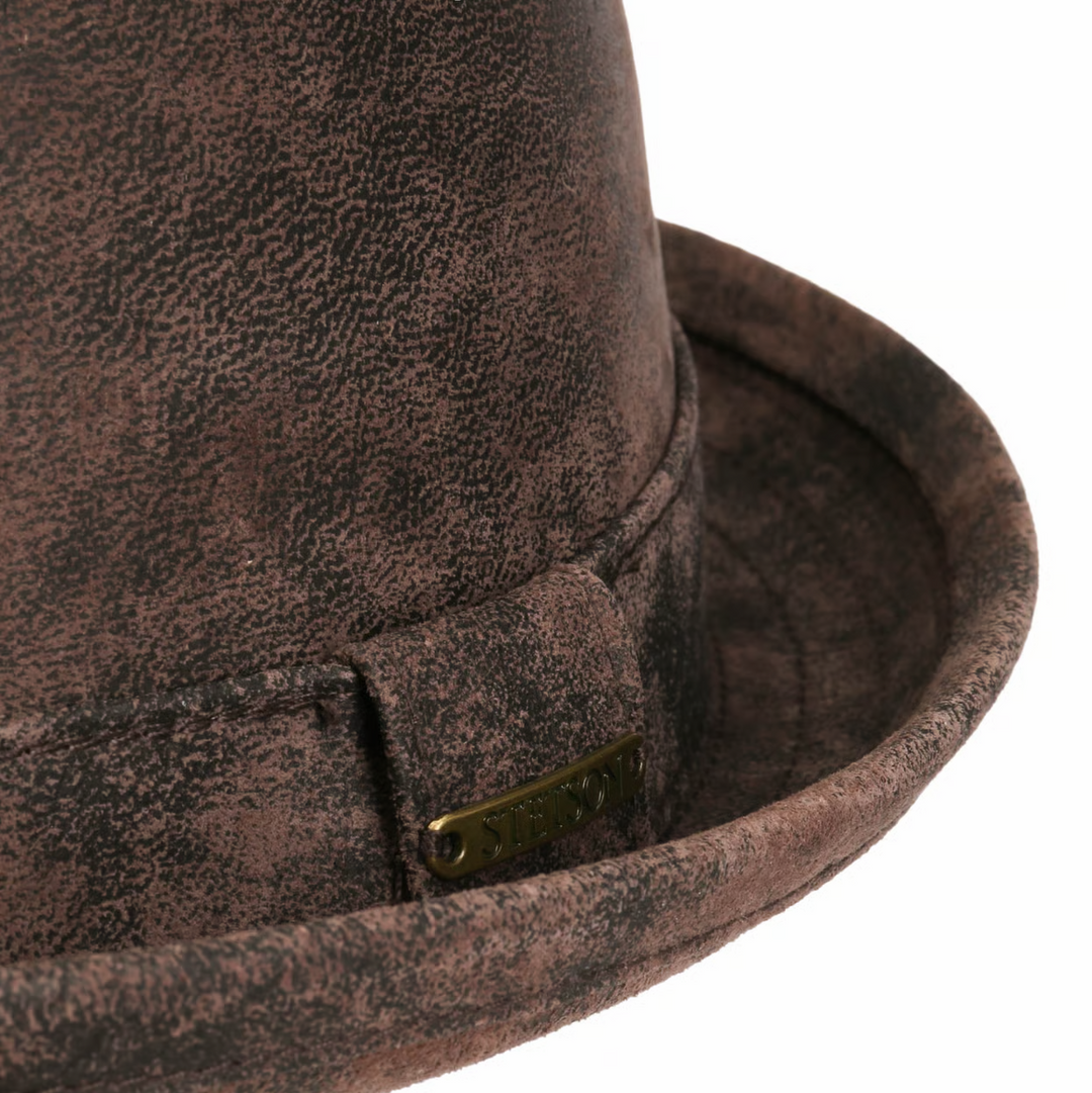 Stetson Pennsylvania Leather Pork Pie Hat In Brown