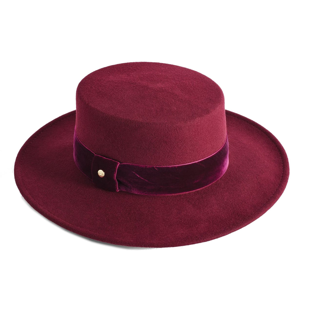 Failsworth Women's 100% Wool Felt Boater Hat in Plum