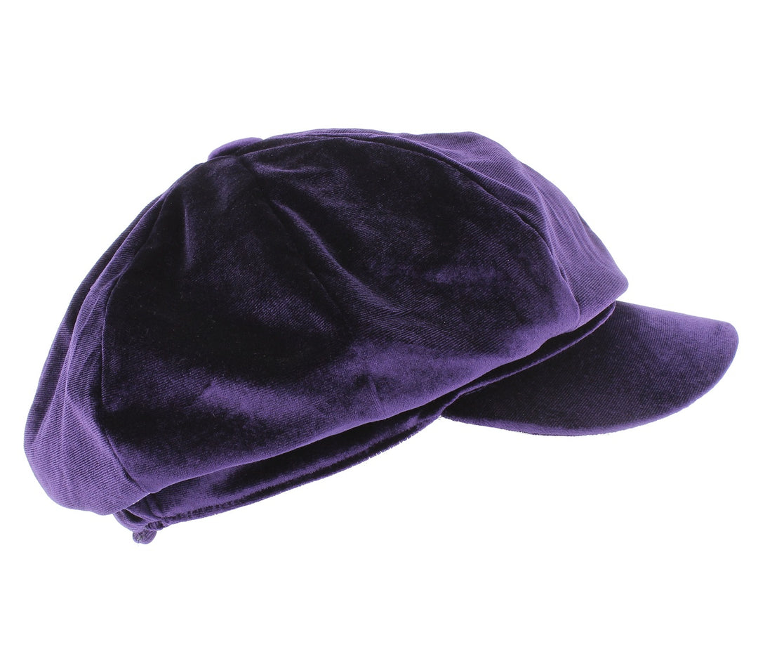 Womens Purple Velvet Bakerboy Cap from Whiteley
