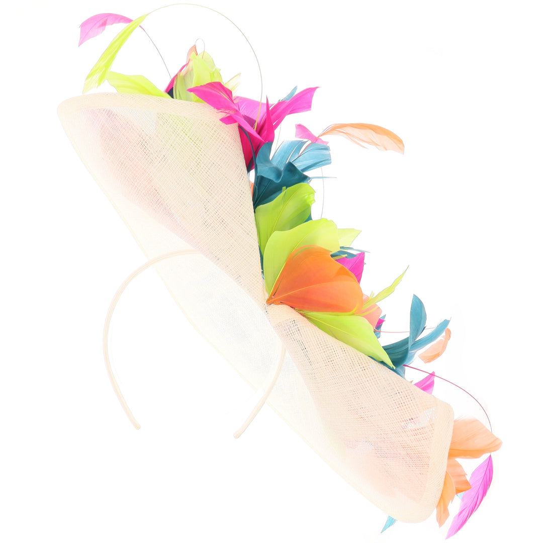 Rainbow Large 38cm Sinamay Disc Headband Fascinator, from Elegance Boardmans