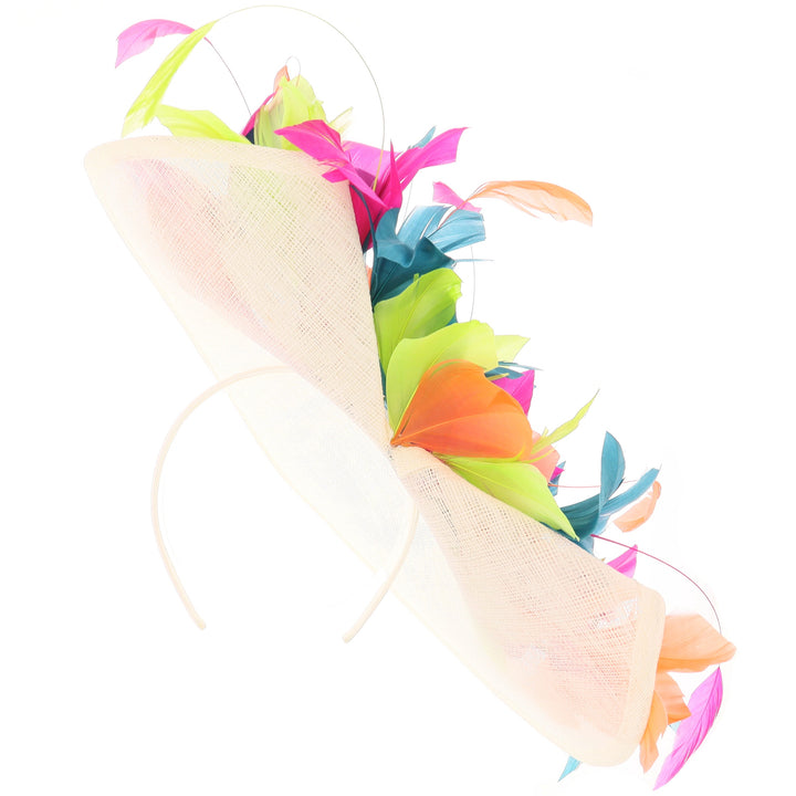 Rainbow Large 38cm Sinamay Disc Headband Fascinator, from Elegance Boardmans