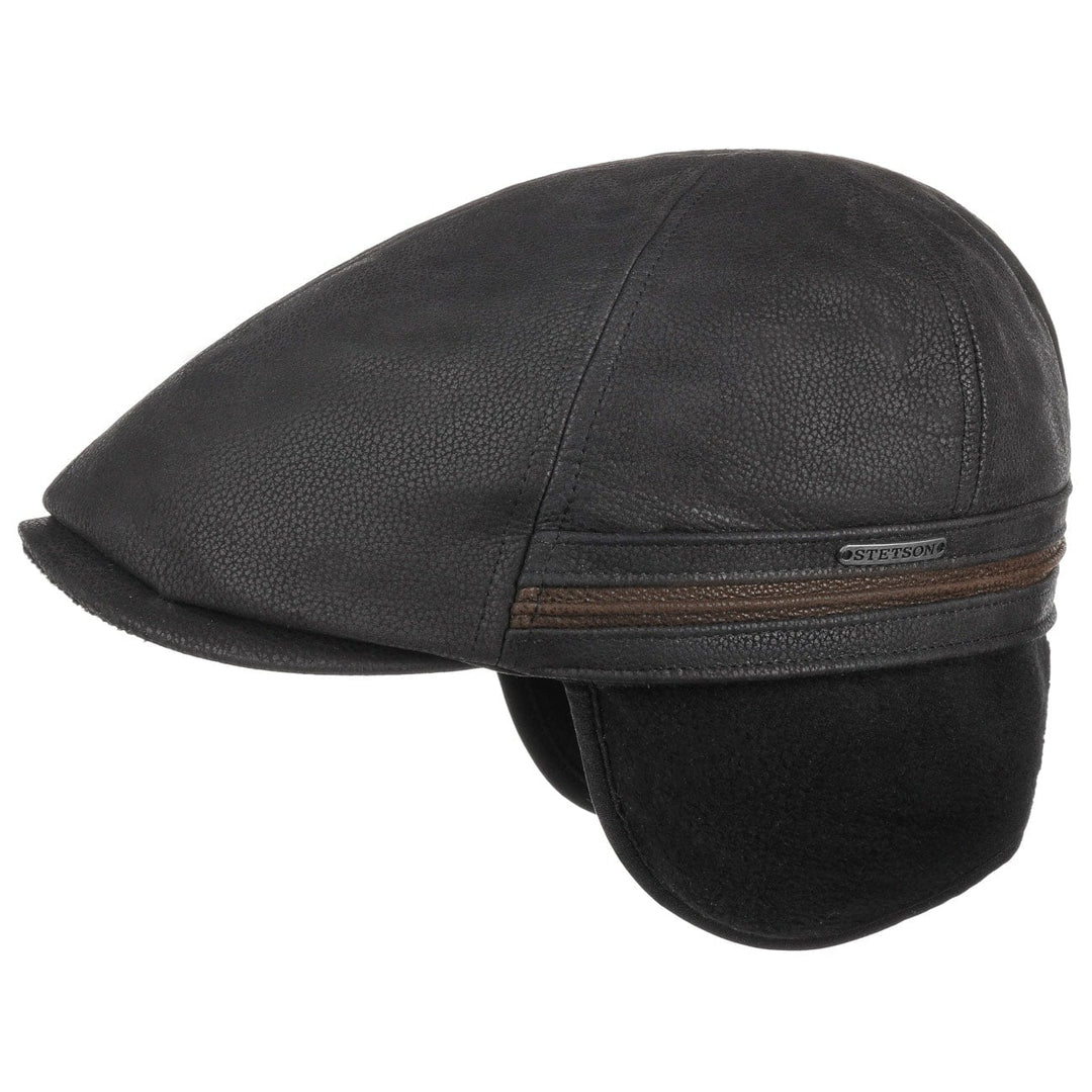 Stetson Leather Redding Earflap Cap in Black