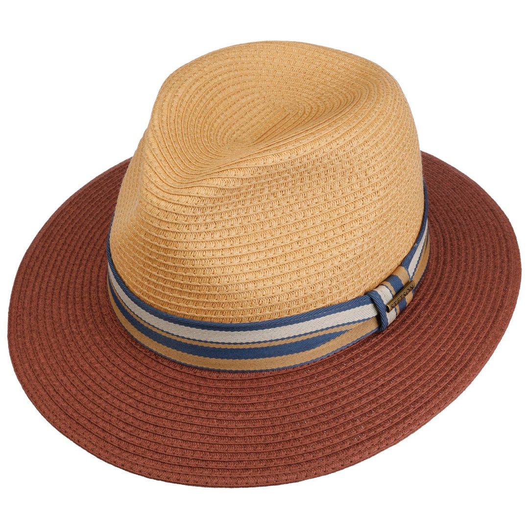 Stetson Romaro Toyo Straw Traveller Summer Fedora Hat Beige/Red