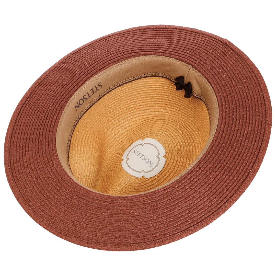 Stetson Romaro Toyo Straw Traveller Summer Fedora Hat Beige/Red
