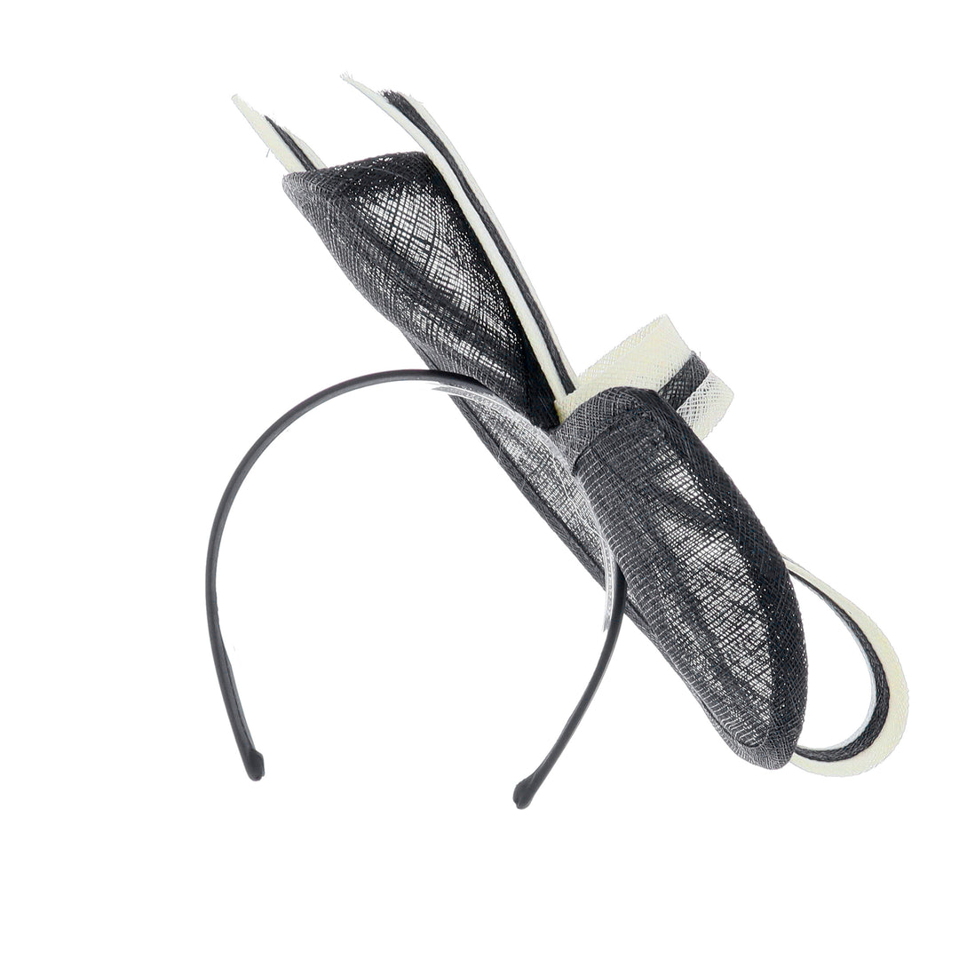 Black/Ivory Rosina Small Sinamay Disc Headband Fascinator, from Elegance Boardmans