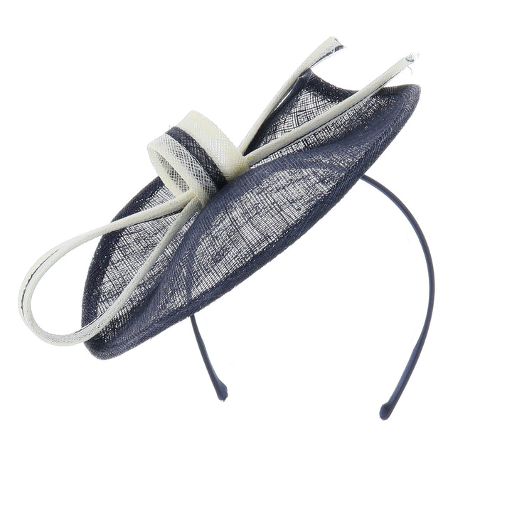 Navy/Ivory Rosina Small Sinamay Disc Headband Fascinator, from Elegance Boardmans