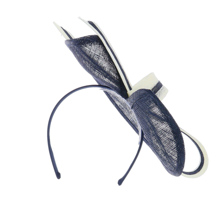 Navy/Ivory Rosina Small Sinamay Disc Headband Fascinator, from Elegance Boardmans