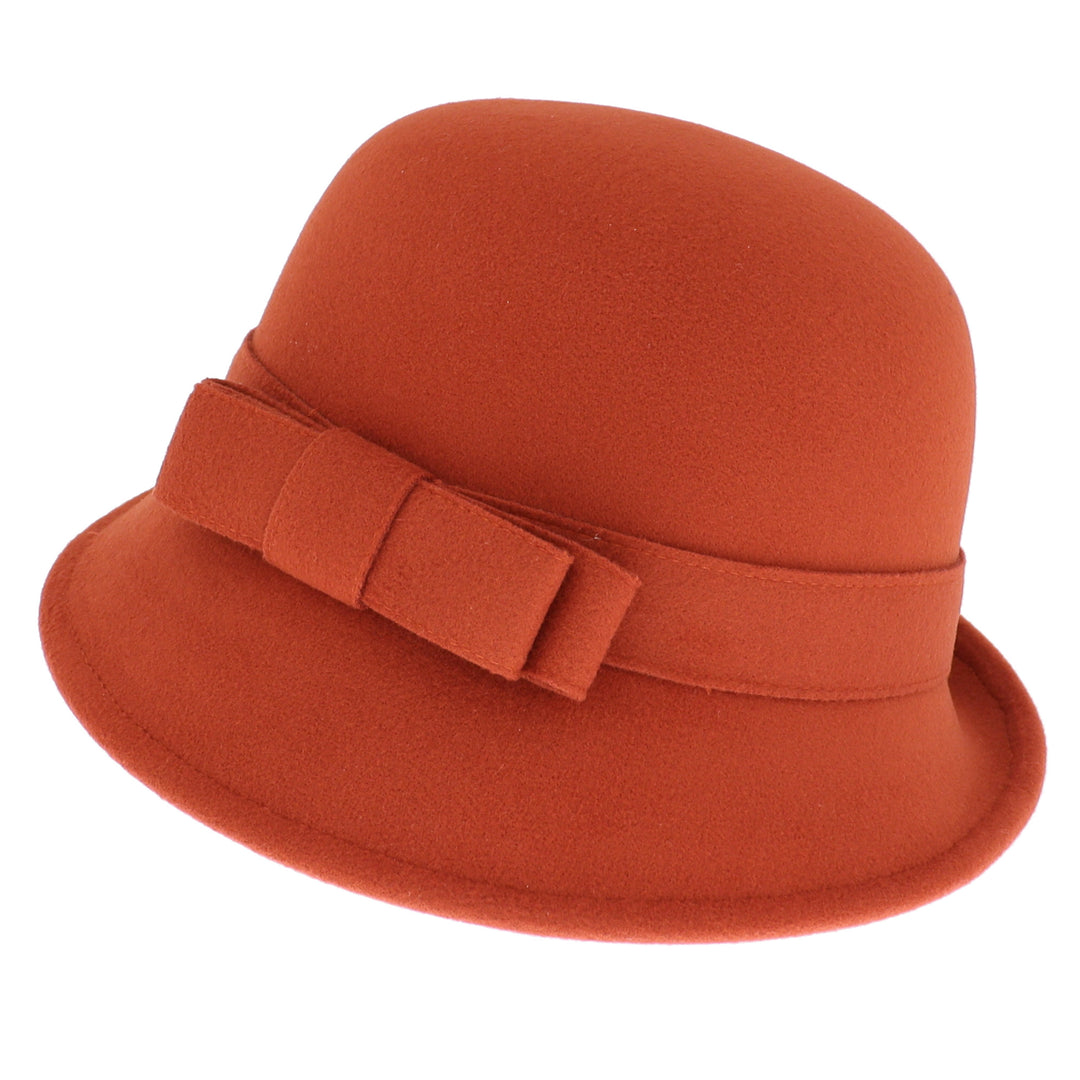 Ladies Cloche With Bow Rust