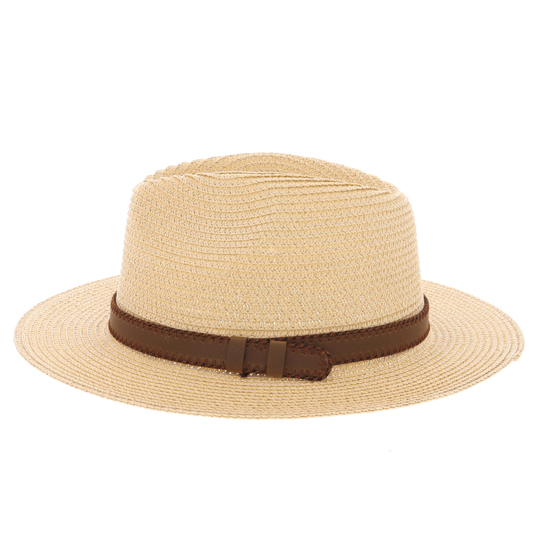 Summer Straw Fedora Hat With Faux Leather Band Natural