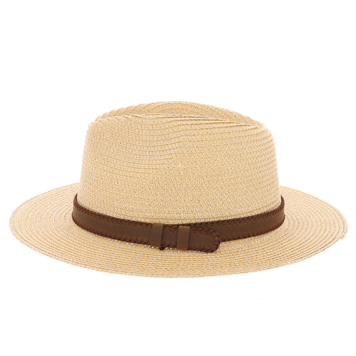 Summer Straw Fedora Hat With Faux Leather Band Natural